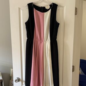 kate spade Sleeveless Colorblock Midi Dress in Pink, Ivory and Black